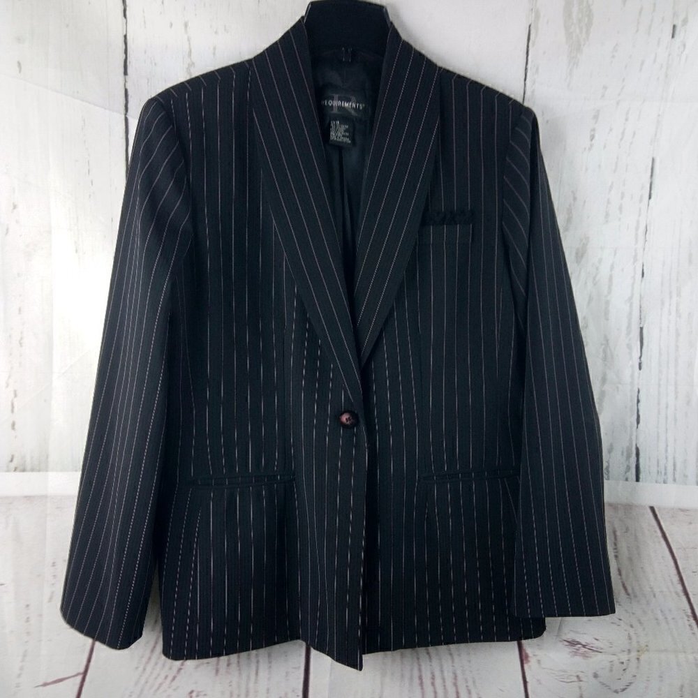 Requirements Women's Size 14 Charcoal Striped 1 Button Suit Blazer Jacket